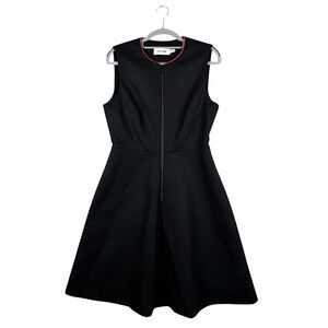 CEFINN Black Wool Blend Zip Up Flare Black Dress w Pockets Women's Sz US 8